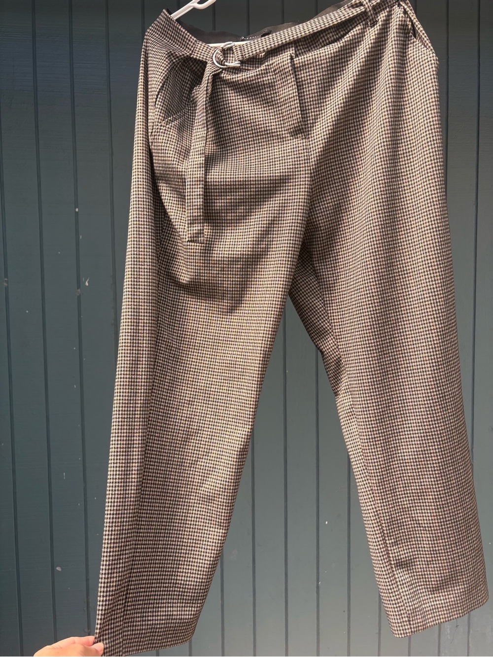 Zac & Rachel Brown Houndstooth High-Waist Pants with D-Ring Belt